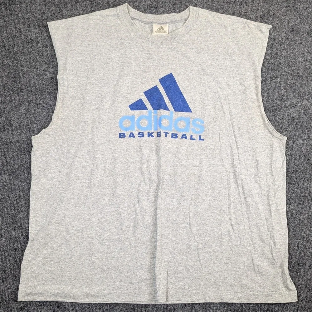 Adidas Basketball Muscle Cotton Shirt Mens 2XL Heather Gray Sleeveless Vintage